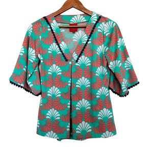 Tracy Negoshian Women’s Sz S Jessica Palm Petal Inverted Front Pleat Top